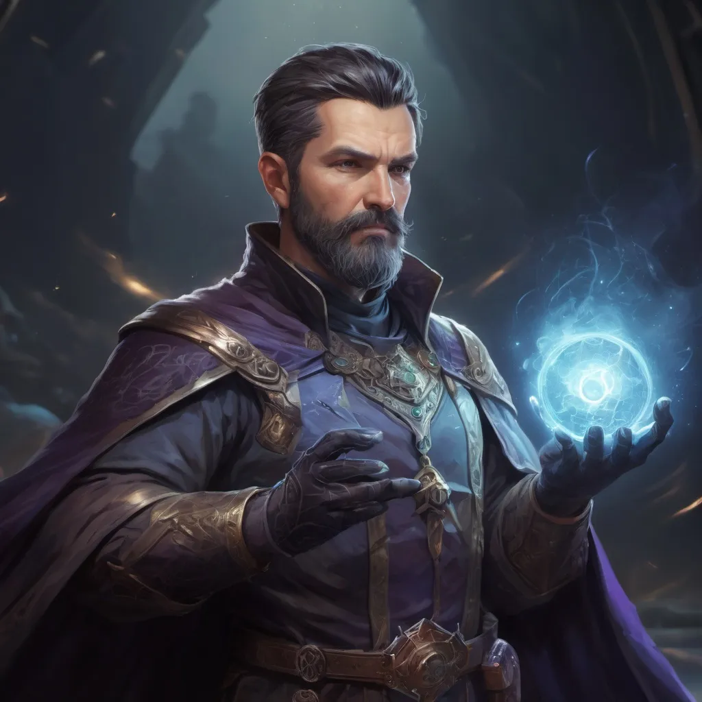 Prompt: Male stocky mature spellcaster with short-cut hair and beard, in combat casting magic, inside of an astral magical dimention, pathfinder, d&d setting, in a realistic high quality digital art style, enhanced shadow quality