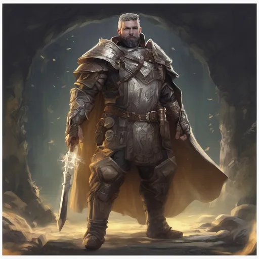 Prompt: (Full body) male handsome large muscular magical cleric with short hair and beard, outside of a cave by a forest at night, pathfinder, d&d setting, in a realistic high quality digital art style