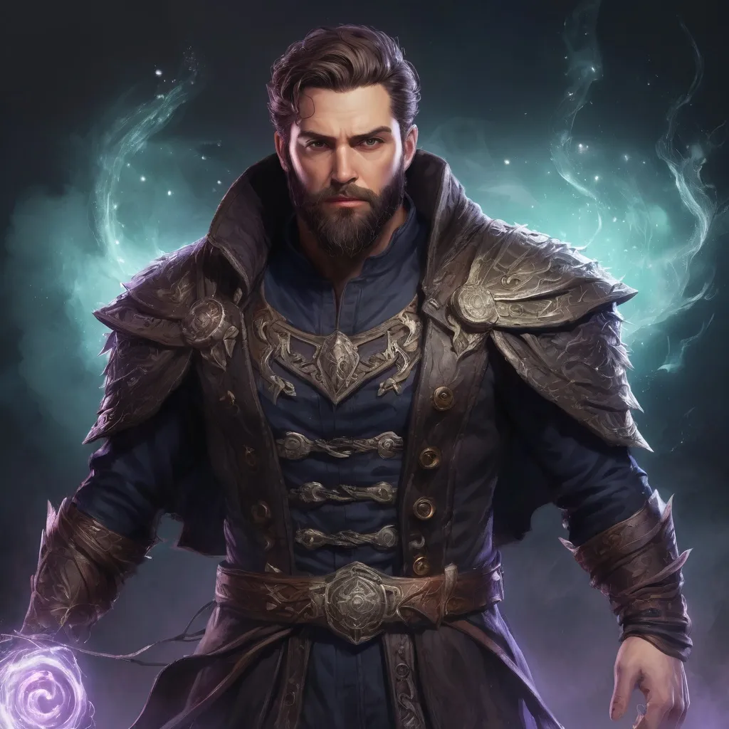 Prompt: (Full body) male stocky heavy-set 
warlock with short hair and beard, hairy chest, casting swirly bright spell, in nature at night, pathfinder, d&d setting, in a realistic high quality digital art style