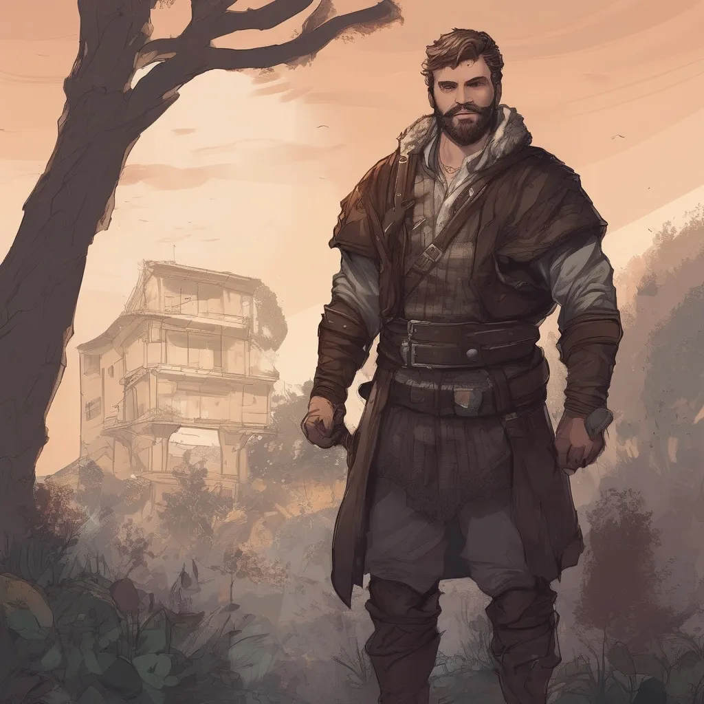 Prompt: (Full body) male stocky big-chested thief with short hair and beard, no shirt on,, in nature at night, pathfinder, d&d setting, in a realistic digital art style