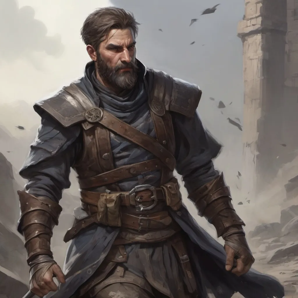Prompt: Male heavy-set mature fit rogue with short-cut hair and beard, casting healing-magic out of hands , in a windy battlefield, pathfinder, d&d setting, enhanced shadow quality