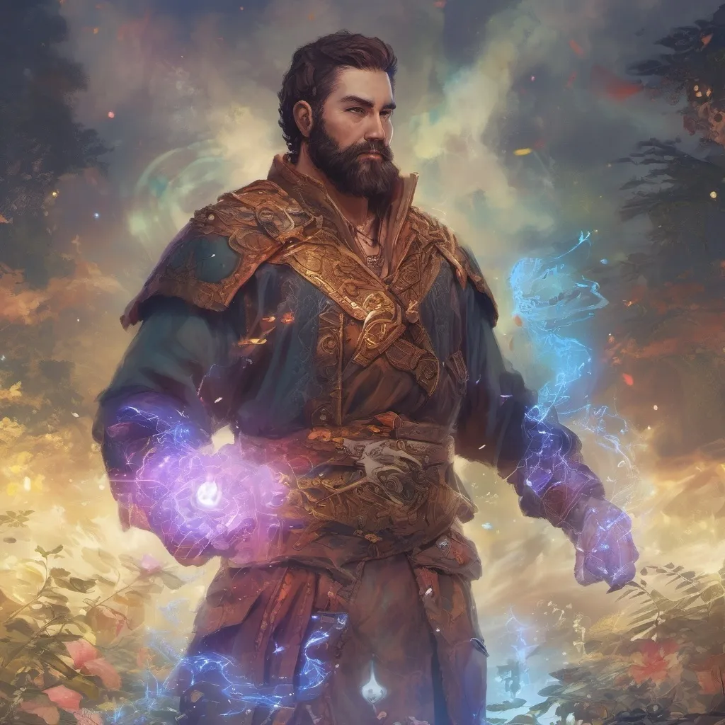 Prompt: (Full body) male stocky magus with short-cut hair and beard, casting a swirly astral-spell, in nature at night pathfinder, d&d setting, in a realistic digital art style