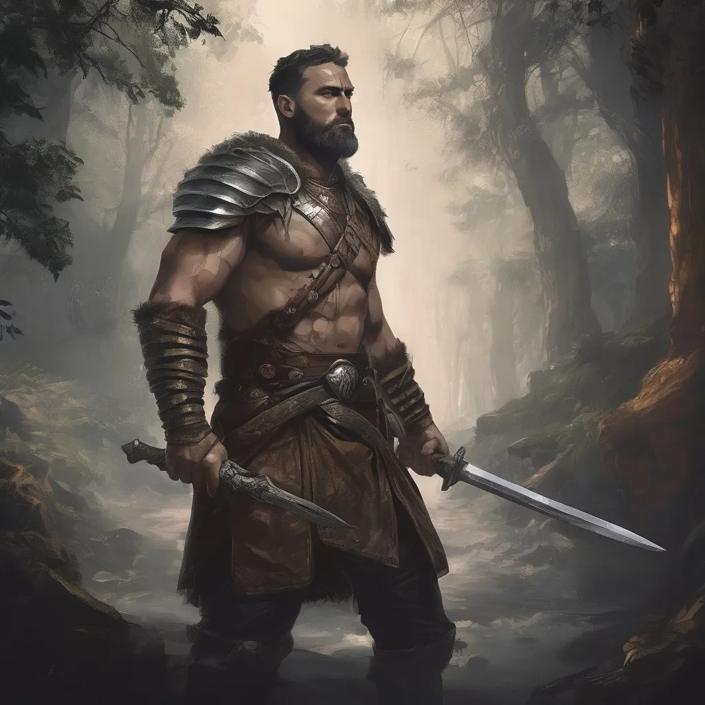 Prompt: (Full body) male handsome large muscular young albanian warrior with short hair and beard, outside of a cave by a forest at night, pathfinder, d&d setting, in a realistic high quality digital art style