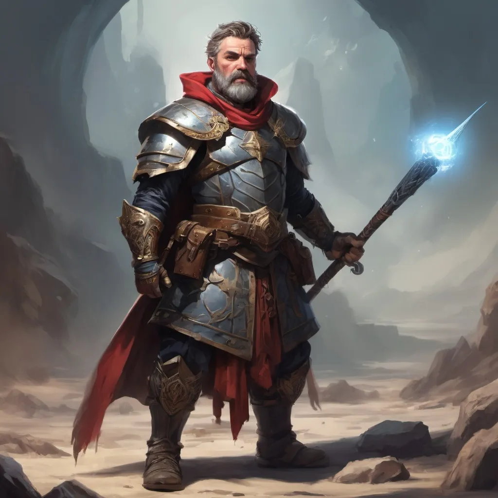 Prompt: Male stocky heavy-set mature magical Holy crusader with short-cut hair and beard, on a battlefield, in combat, holding a mace, pathfinder, d&d setting, in a realistic high quality digital art style, enhanced shadow quality, colorful