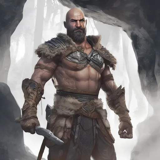 Prompt: (Full body) male handsome large muscular magical battledruid with short hair and beard, outside of a cave by a forest at night, pathfinder, d&d setting, in a realistic high quality digital art style