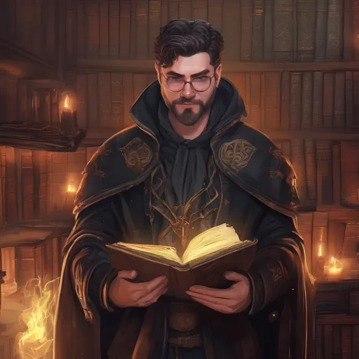 Prompt: (Full body) male stocky young warlock with short hair and beard, casting swirly eldritch spell, in a dark library, pathfinder, d&d setting, in a realistic high quality digital art style