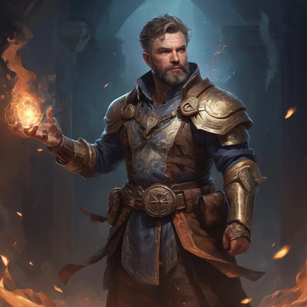 Prompt: Male stocky mature drovier with short-cut hair and beard, in combat casting magic, inside of an astral magical dimention, pathfinder, d&d setting, in a realistic high quality digital art style, enhanced shadow quality