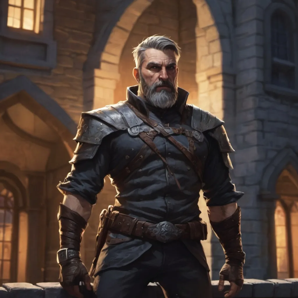 Prompt: (torso) Male heavy-set mature fit bandit with short-cut hair and beard, climbing a wall of a mansion at night, windy, pathfinder, d&d setting, enhanced shadow quality