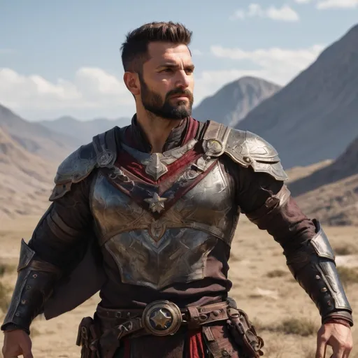 Prompt: (head and torso) Male heavy-set fit 30-year old hunky albanian arcanist with short-cut hair and beard, holding magic-spell, on a windy battlefield, pathfinder, d&d setting, enhanced shadow quality