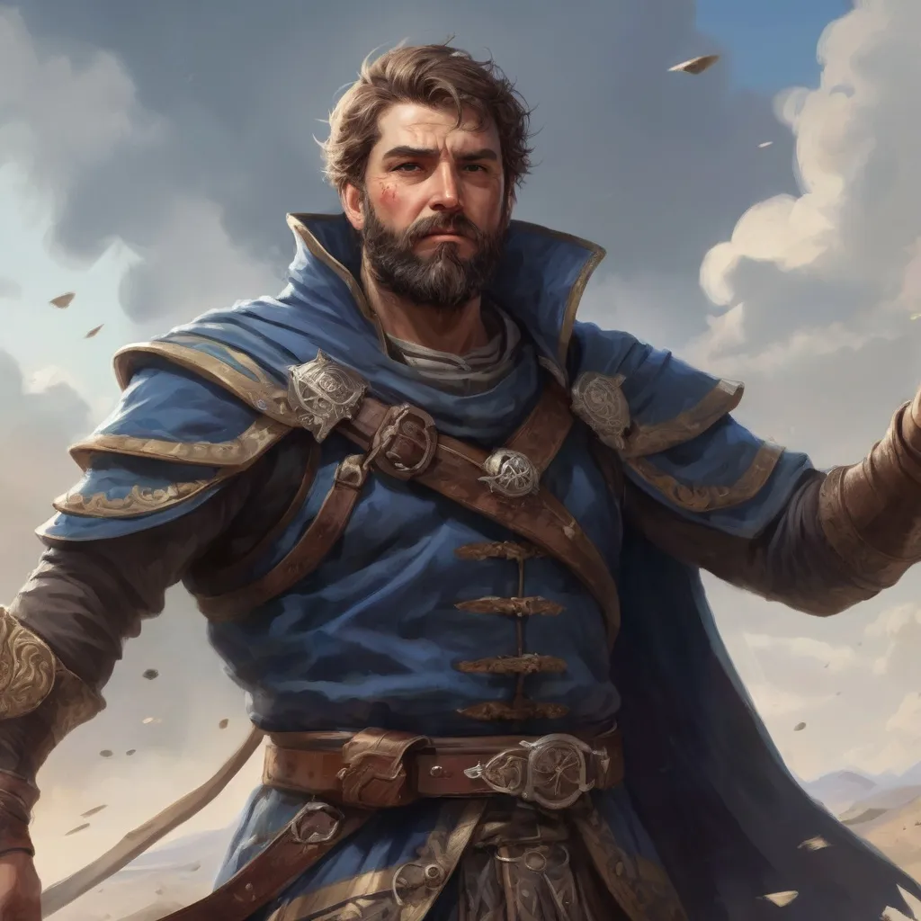 Prompt: Male stocky heavy-set italian royal magus with short-cut hair and beard, on a windy battlefield, pathfinder, d&d setting, in a realistic high quality digital art style, enhanced shadow quality