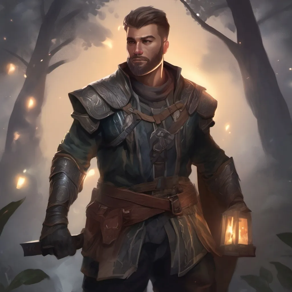 Prompt: (Full body) male stocky warrior of light with striped short hair and beard, casting swirly bright astral spell, in nature at night, pathfinder, d&d setting, in a realistic digital art style