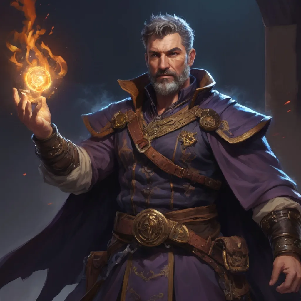 Prompt: (Torso) Male stocky large mature arcanist with short-cut hair and beard, exploring a dark dimention, surrounded by bright magic, pathfinder, d&d setting, enhanced shadow quality, colorful