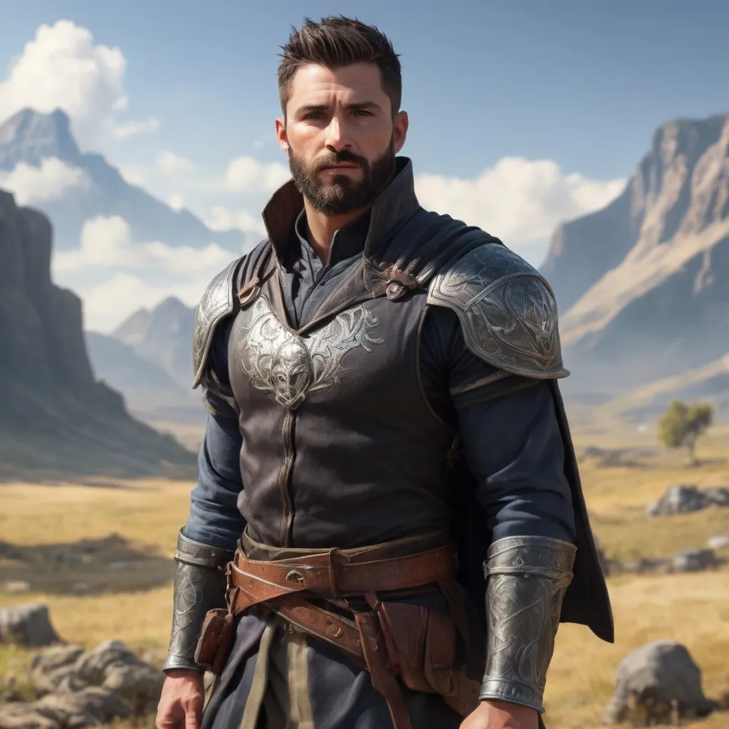 Prompt: (head and torso) Male heavy-set fit 30-year old hunky alchemist with short-cut hair and beard, holding magic-spell, on a windy battlefield, pathfinder, d&d setting, enhanced shadow quality