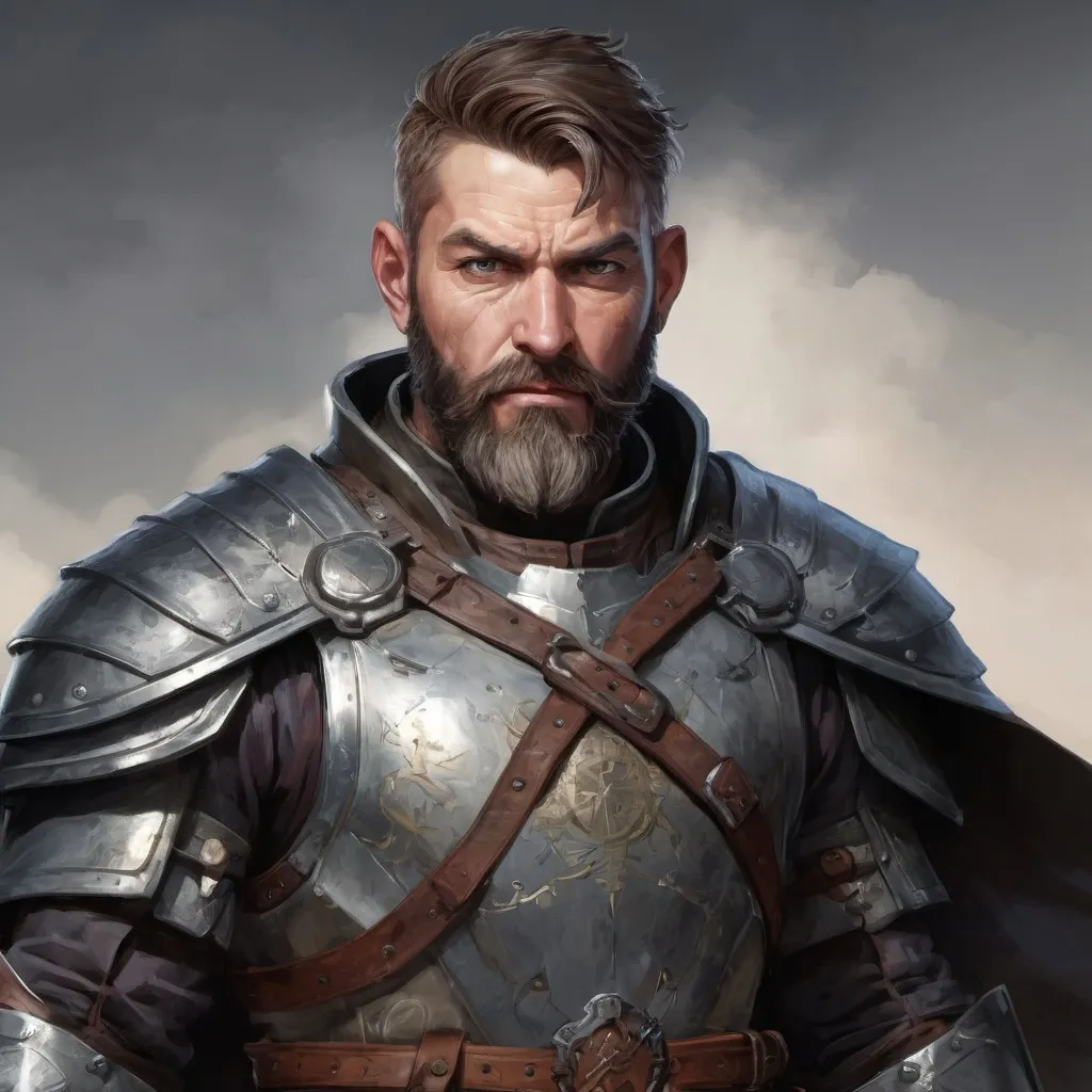 Prompt: Male heavy-set mature marskman with short-cut hair and beard, on a battlefield, in combat, pathfinder, d&d setting, in a realistic high quality digital art style, enhanced shadow quality, colorful