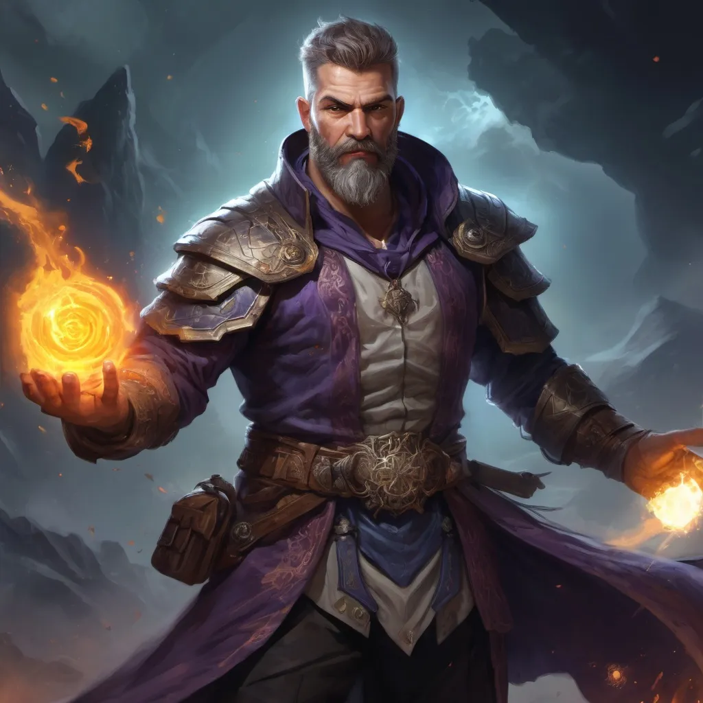 Prompt: Male stocky heavy-set mature arcane-arcanist with short-cut hair and beard, on a battlefield, in combat, holding a astral-spell, pathfinder, d&d setting, in a realistic high quality digital art style, enhanced shadow quality, colorful