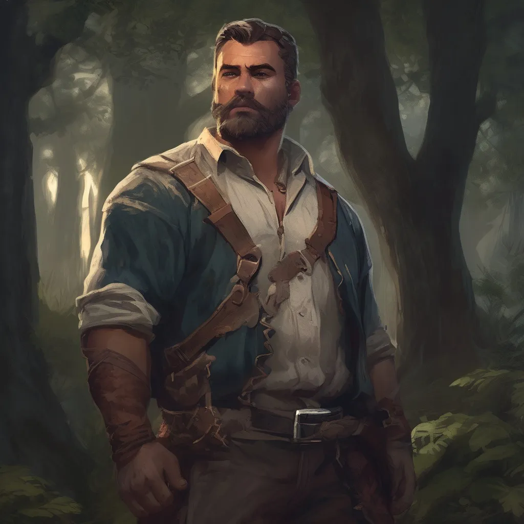 Prompt: (Full body) A male stocky hunky fantasy-hunter with short-cut hair and beard, in a nature at night, pathfinder, d&d setting, in a realistic high quality digital art style