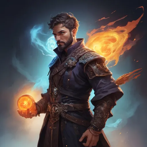 Prompt: Male stocky large mature summoner with short-cut hair and beard, exploring a dark astral dimention, pathfinder, d&d setting, in a realistic high quality digital art style, enhanced shadow quality, colorful