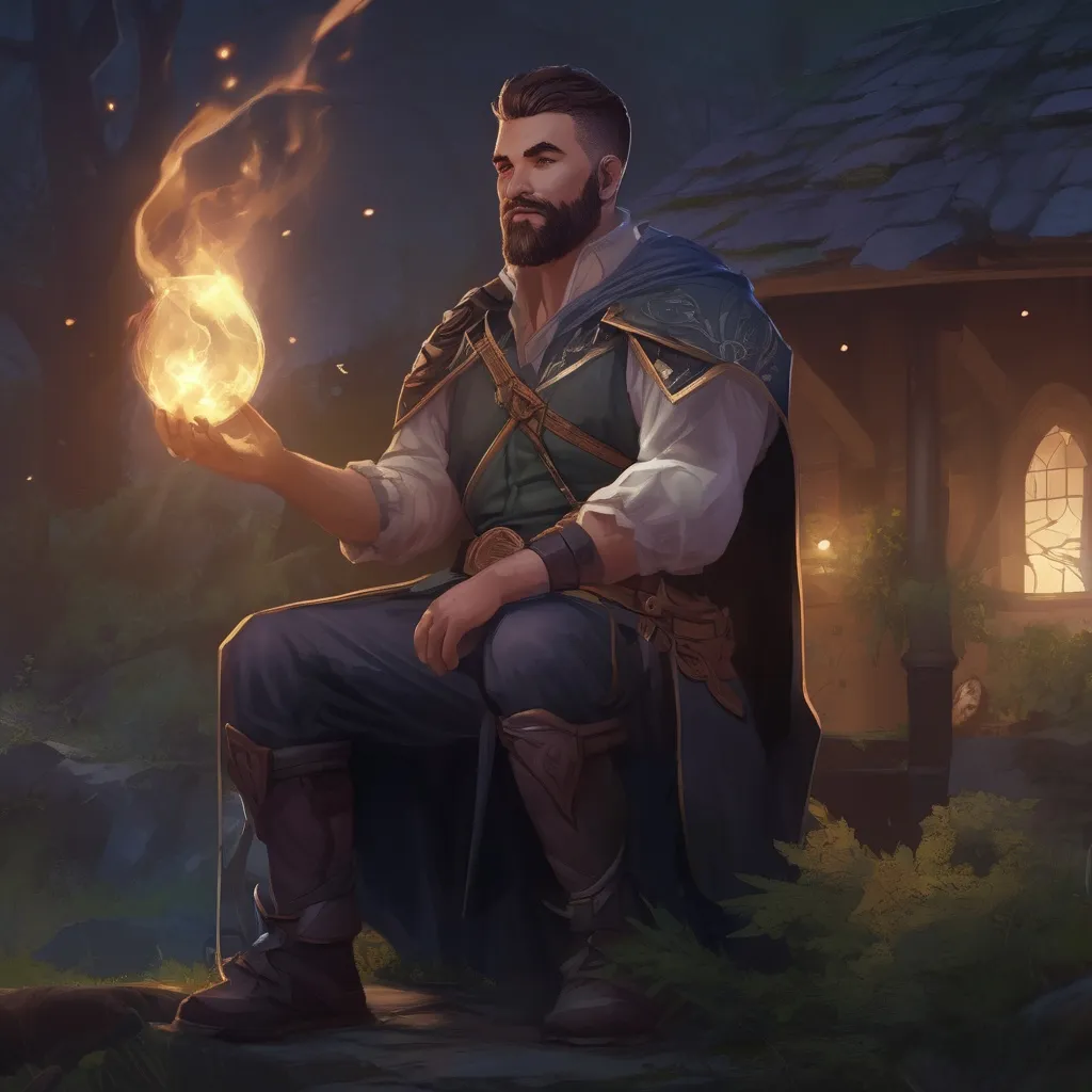 Prompt: (Full body) male stocky canadian magical elememtal mage with short hair and beard, big arms, in nature at night, pathfinder, d&d setting, in a realistic digital art style