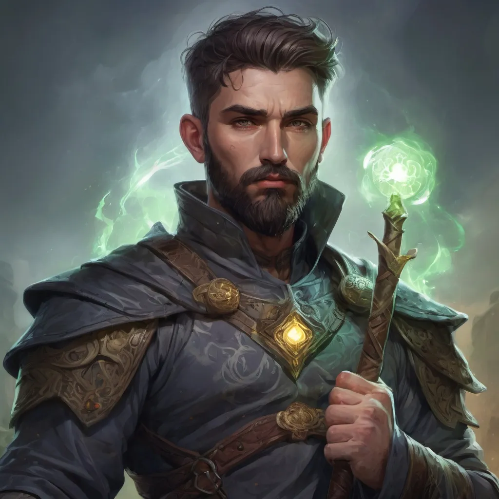 Prompt: (torso) Male stocky masculine magical druid with short-cut hair and beard, on a battlefield, in combat, holding a magic staff, bright aura, pathfinder, d&d setting, in a realistic high quality digital art style, enhanced shadow quality