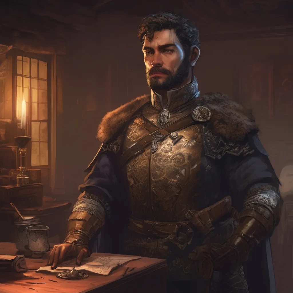 Prompt: (Full body) male stocky young royal Spy with short-cut hair and beard, in a dark room, pathfinder, d&d setting, in a realistic digital art style