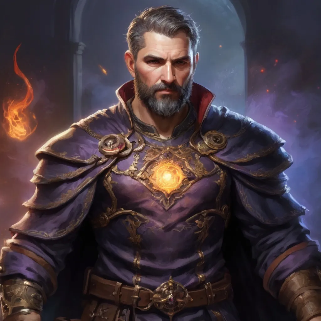 Prompt: (Torso) Male stocky large mature arcanist with short-cut hair and beard, exploring a dark dimention, surrounded by bright magic, pathfinder, d&d setting, enhanced shadow quality, colorful