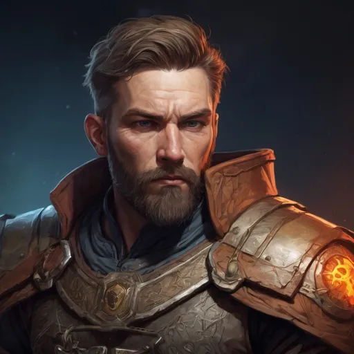 Prompt: Male stocky large mature swedish fighter with short-cut hair and beard, exploring a dark astral dungeon, pathfinder, d&d setting, in a realistic high quality digital art style, enhanced shadow quality, colorful