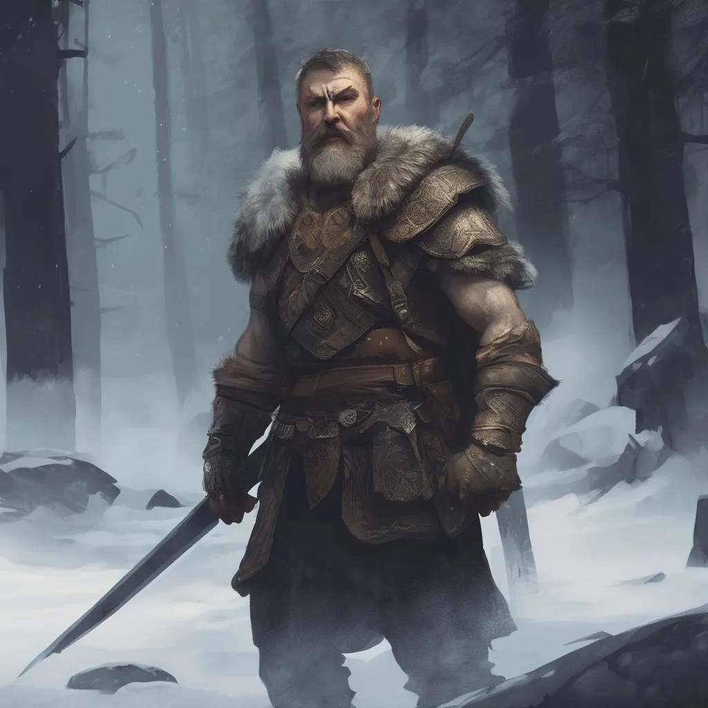 Prompt: (Full body) male handsome large muscular icelandic warrior with short hair and beard, outside of a cave by a forest at night, pathfinder, d&d setting, in a realistic high quality digital art style