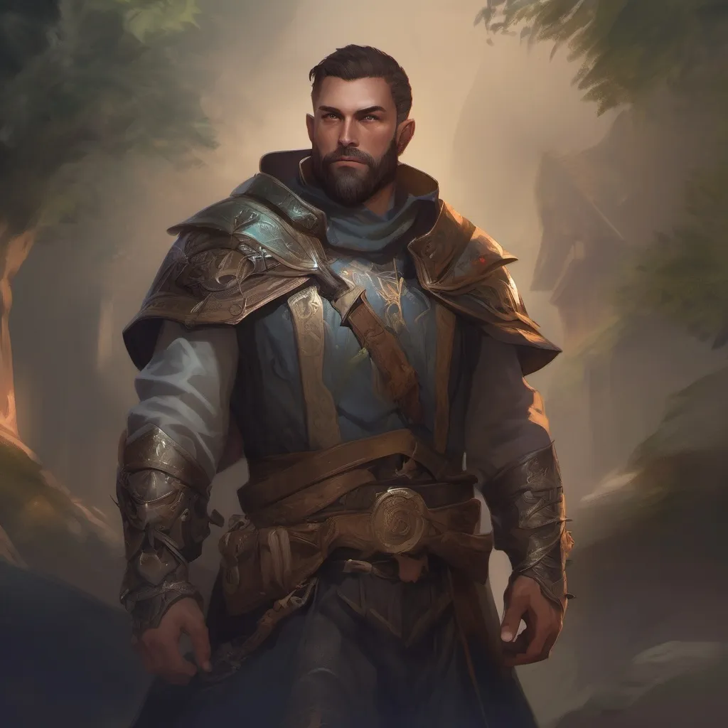 Prompt: (Full body) male muscular summoner with short hair and beard, in nature at night, pathfinder, d&d setting, in a realistic digital art style