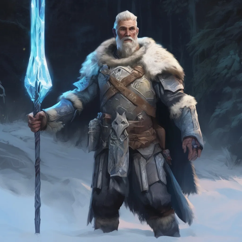 Prompt: (Full body) male handsome large muscular young arctic wizard with short hair and beard, outside of a cave by a forest at night, pathfinder, d&d setting, in a realistic high quality digital art style