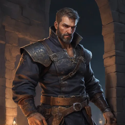 Prompt: (torso) Male heavy-set mature fit bandit with short-cut hair and beard, climbing a wall of a mansion at night, windy, pathfinder, d&d setting, enhanced shadow quality