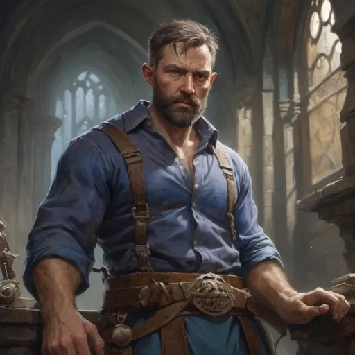 Prompt: (torso) Male stocky large 38-year old arcane-mage with short hair and beard, engaged in combat casting an magical arcane-spell, in a castle under siege at night, in movement, pathfinder, d&d setting, realistic, enhanced shadow quality, colorful ((norman rockwell))