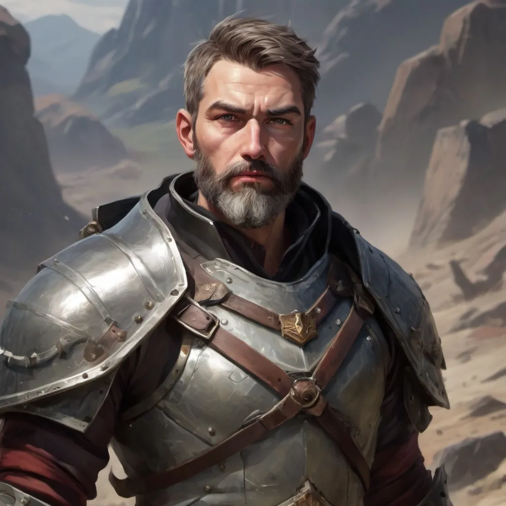 Prompt: Male heavy-set mature marskman with short-cut hair and beard, on a battlefield, in combat, pathfinder, d&d setting, in a realistic high quality digital art style, enhanced shadow quality, colorful