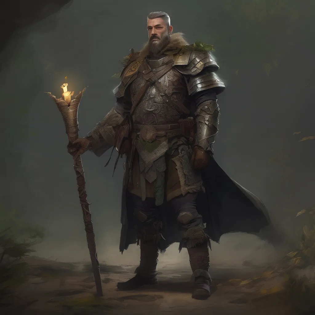 Prompt: (Full body) male stocky nowegian nature-druid with short-cut hair and beard, holding magic staff, leather armour with leaf-details, in a dark dungeon with foilage, pathfinder, d&d setting, in a realistic digital art style