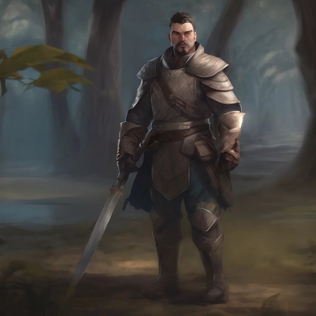 Prompt: (Full body) male stocky martial fighter with short-cut hair and a mustache, no shirt on, in nature at night pathfinder, d&d setting, in a realistic digital art style