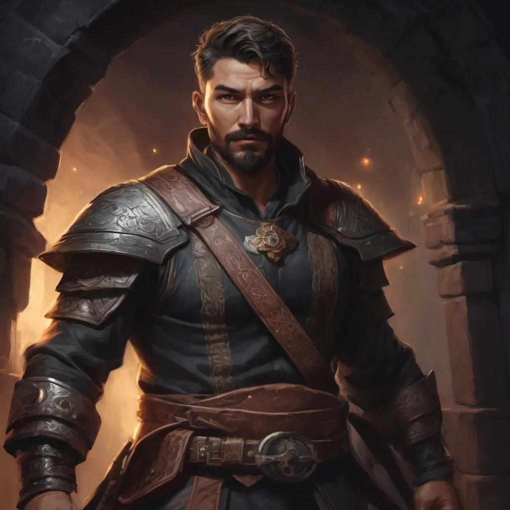 Prompt: Male stocky large mature mexican fighter with short-cut hair and beard, exploring a dark astral dungeon, pathfinder, d&d setting, in a realistic high quality digital art style, enhanced shadow quality, colorful