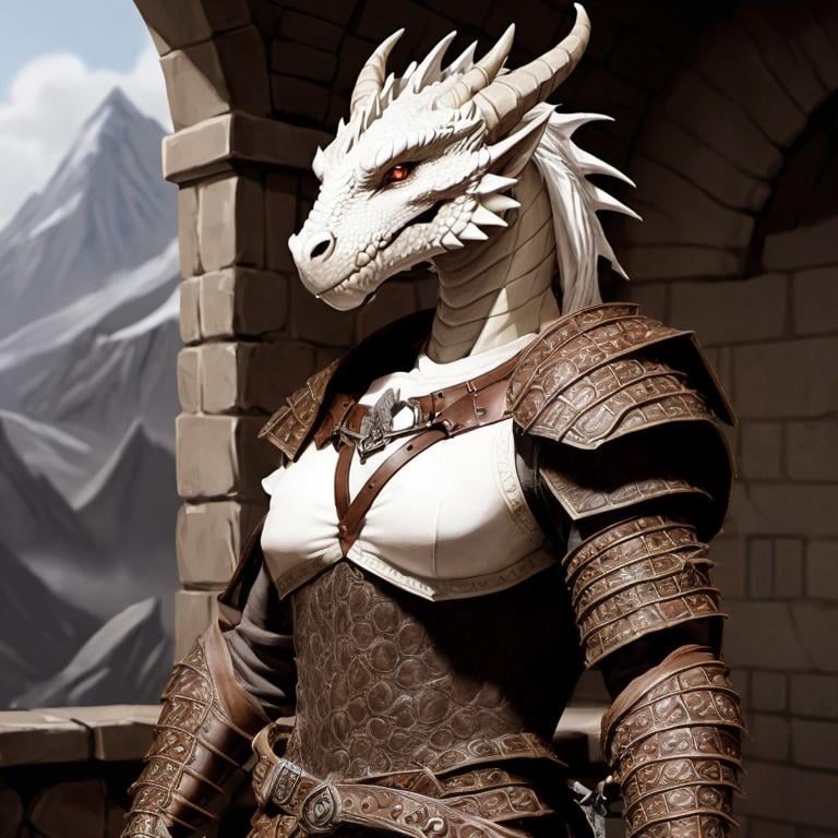 Prompt: Antro dragon, dungeons and dragons, leather armor, brown