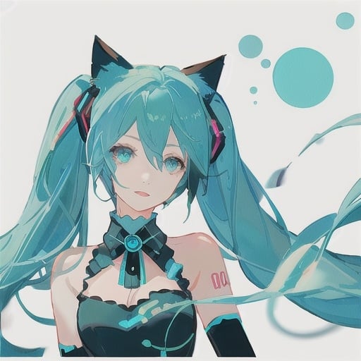 Prompt: Hatsune miku with turquoise hair and cat ears 