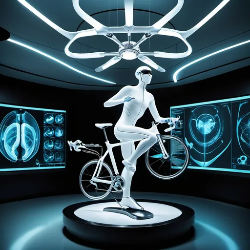 Prompt: Image Concept: “The Fusion of Medicine and Movement”

Description:
A visually striking piece combining Dr. Amir Jadidian’s medical expertise and passion for cycling. The background features a sleek, futuristic operating room with glowing surgical tools suspended mid-air. In the foreground, a bold and powerful figure—modeled after Dr. Jadidian—stands in cycling gear, his helmet under one arm and a stethoscope around his neck. His bike is a hybrid of advanced medical and mechanical engineering, with wheels resembling cogs from surgical instruments.

The art should convey a sense of strength, precision, and compassion. To symbolize community service, faint but vibrant images of hands reaching out for aid appear in the background. The lighting is dynamic, with a soft blue glow emanating from the medical tools and a warm golden light radiating from the figure.

The piece blends realism and sci-fi elements to celebrate the balance between science, movement, and humanity.

Style: Semi-realistic with a futuristic, cinematic feel.