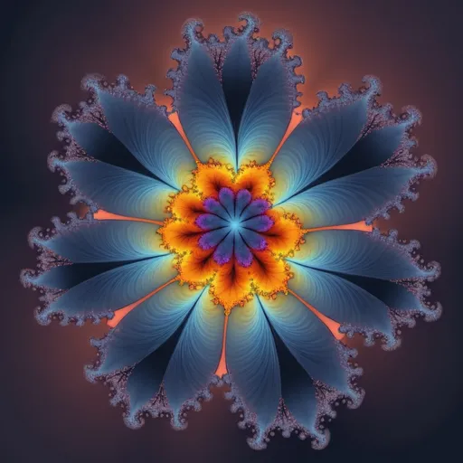 Prompt: An imaginary flower showing the Mandelbrot set. Hq. Small brush. Harmonic colors.