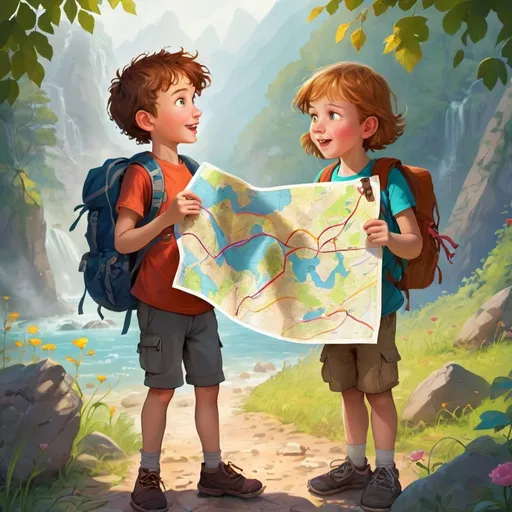 Prompt: And so, the kids with the map in hand and their hearts full of adventure, they set out on a journey 