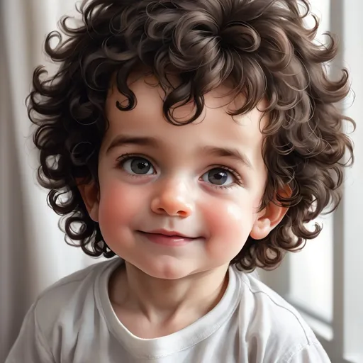 Prompt: two years old little boy with dark curly hair