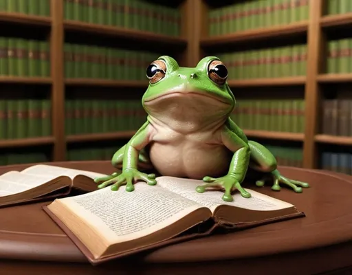 Prompt: Role: Librarian background: Meeting background for zoom I would like a background that has chocolate frogs leaping from a vat of chocolate, but the frogs are real and some look to be on the screen. The picture should be made to frame an empty circle in the middle (where my face will be). Funny, think harry potter frog, and many types of frogs in all colours