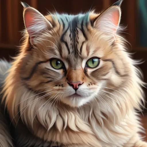 Prompt: Realistic digital painting of Taylor Swift's cat, fluffy and cute, vibrant color palette, detailed fur and whiskers, high-quality, realistic, digital painting, cat, Taylor Swift, fluffy, vibrant colors, detailed fur, highres, ultra-detailed, realistic style, adorable, professional, natural lighting