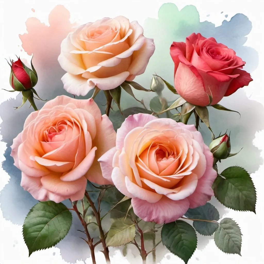 Prompt: Give me a fine art background with a collection of roses in a watercolor drawing style
