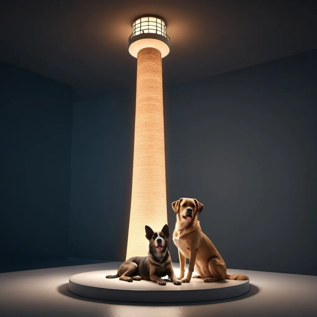 Prompt: The tower lighting  with dogs sleep and lighting 3d