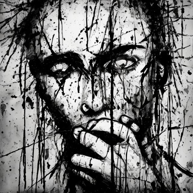 Prompt: Post Traumatic Stress Disorder psychological disorder expressionism art black and white 