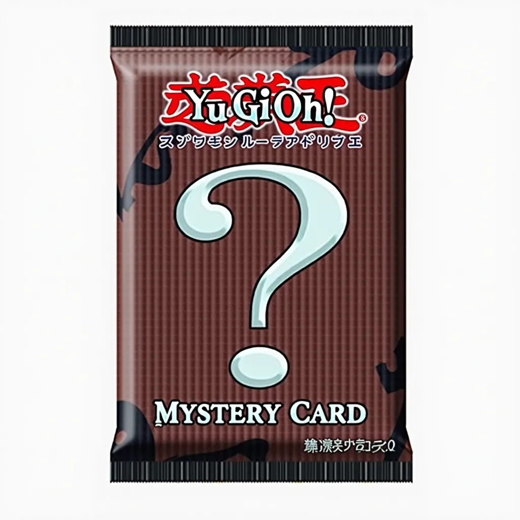 Prompt: Yugioh mystery card pack (question mark symbol on pack)