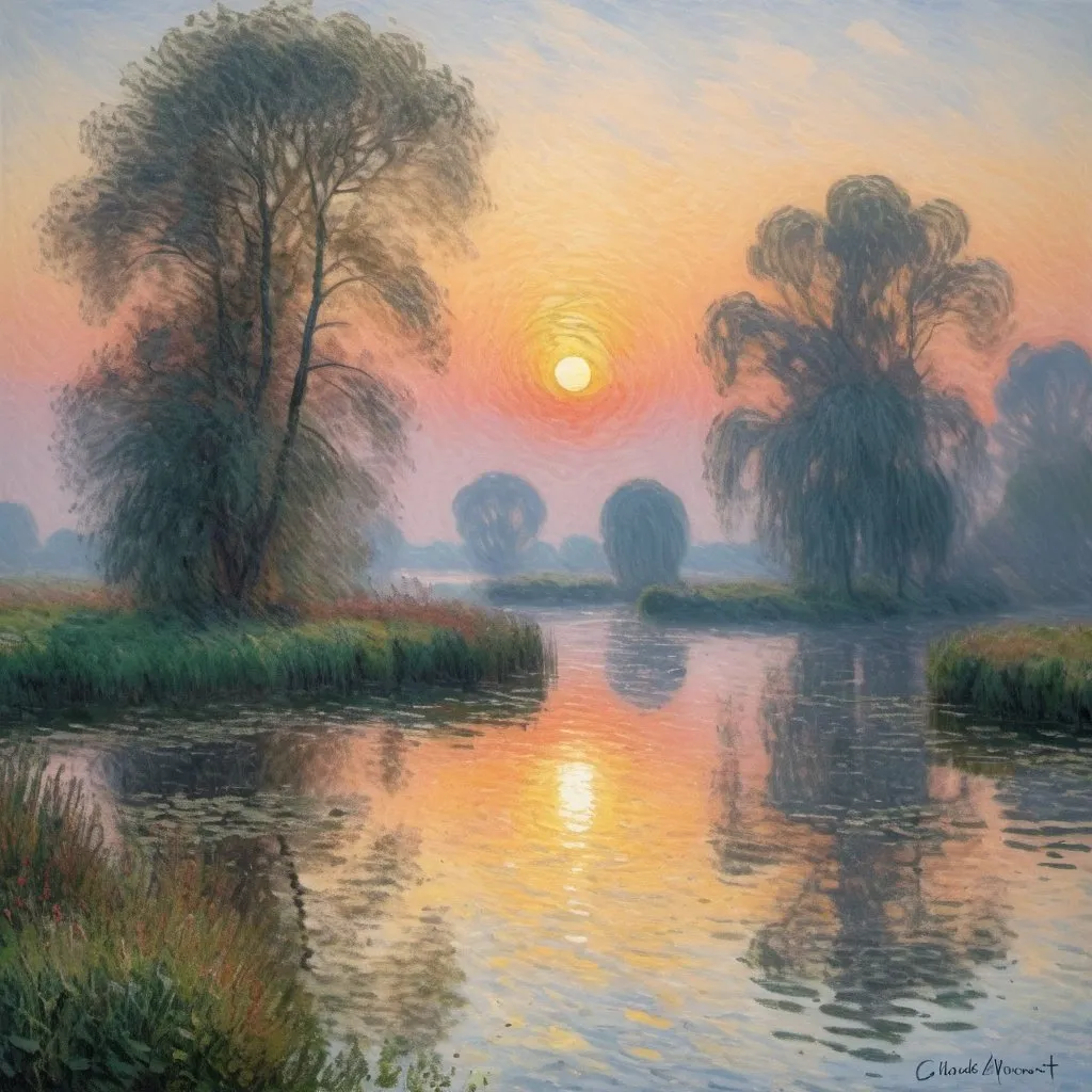 Prompt: Claude Monet style sunrise impression