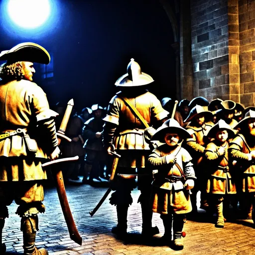 Prompt: Rembrandt style theme is "The Night Watch" by Rembrandt van Rijn