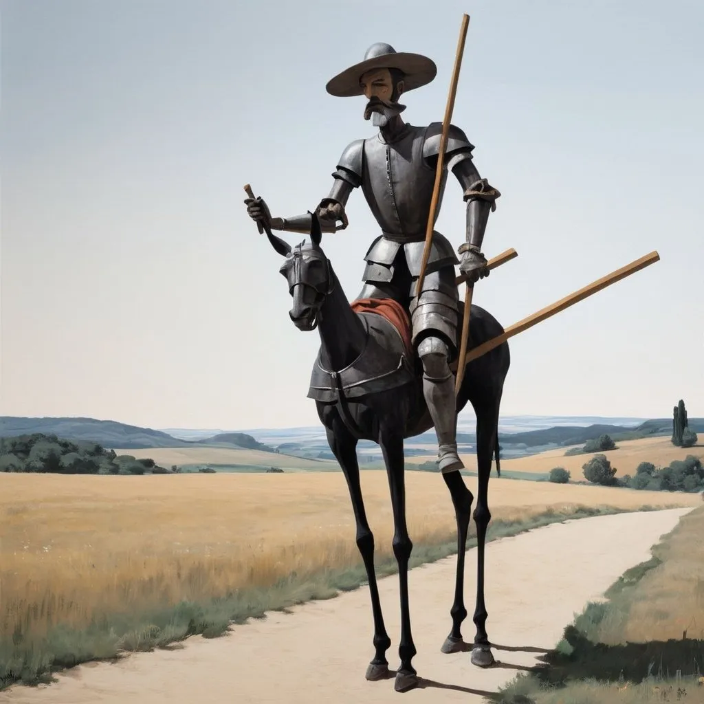 Prompt: apply styles WILHELM SASNAL don quixote 